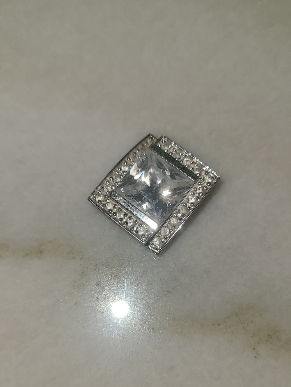 Silver-Tone Square Crystal Statement Pendant - Clear